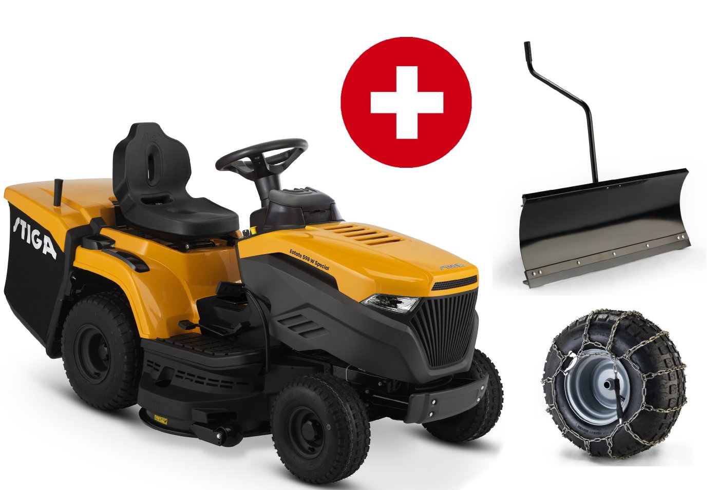 Stiga Rasentraktor Estate 598 W Special HONDA – Winterpaket mit Schneeschild und Schneeketten